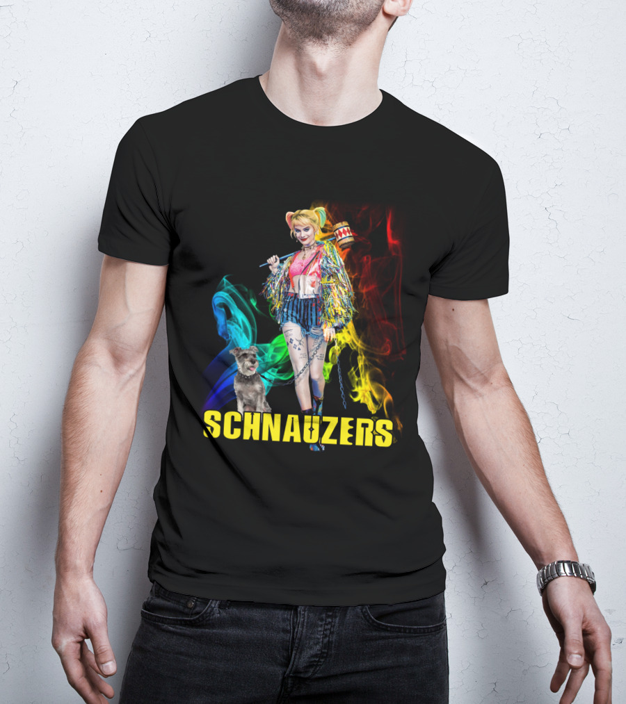 Harley Quinn Schnauzers Colorful Comic Style T-Shirt