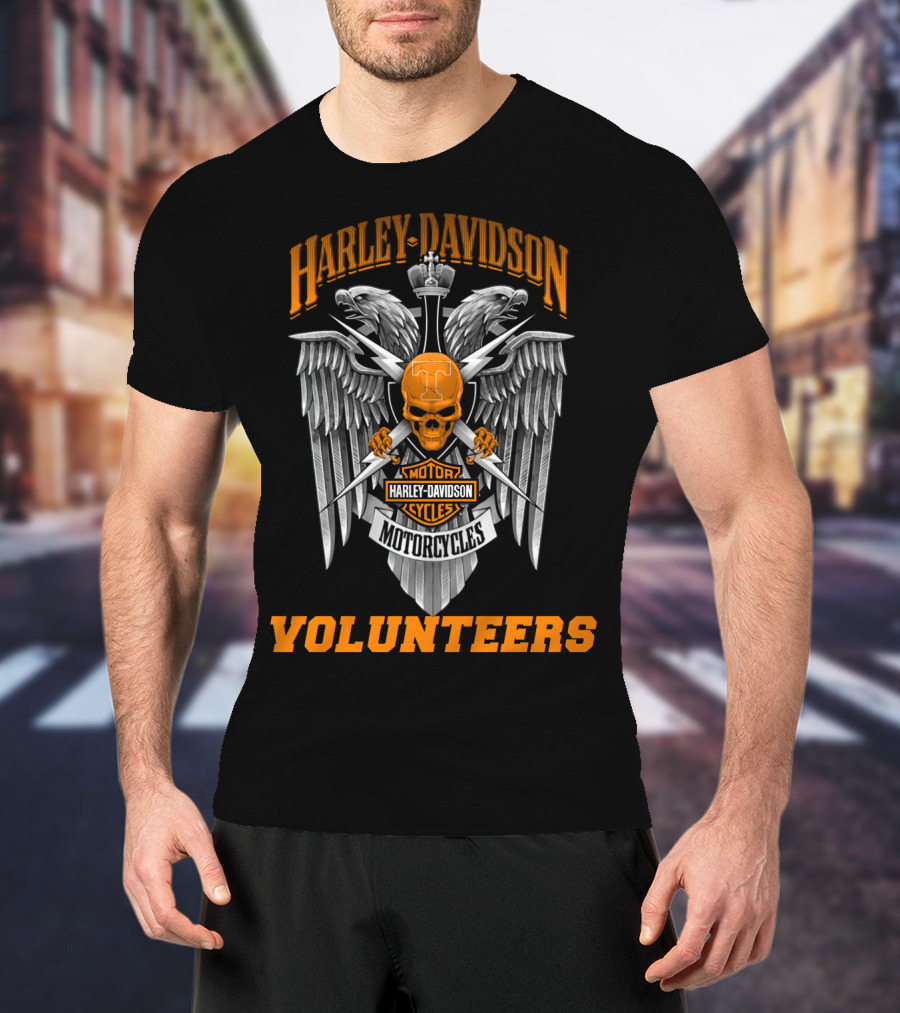 Harley Davidson Motorcycles Tennessee Volunteers Eagle Skull Shield T-Shirt