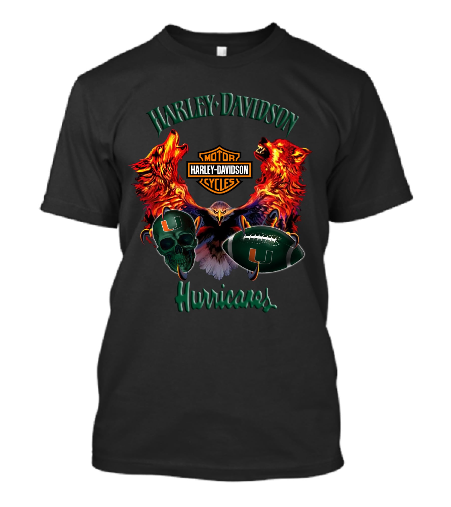 Harley Davidson Hurricanes Miami Skull Football Vintage Wolves Eagle T-Shirt