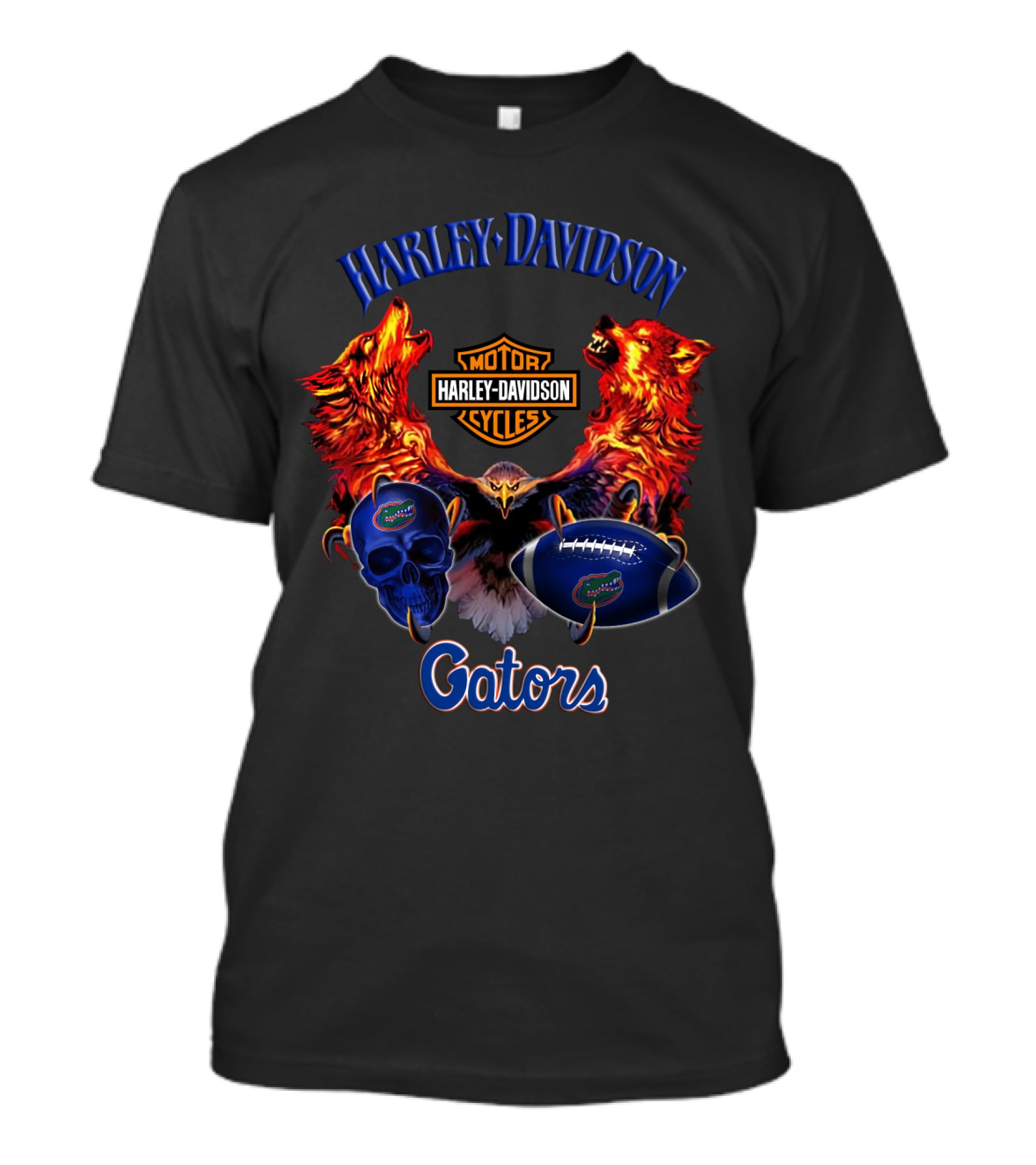 Harley Davidson Gators Florida Motorcycle Wolves Football Skull T-Shirt
