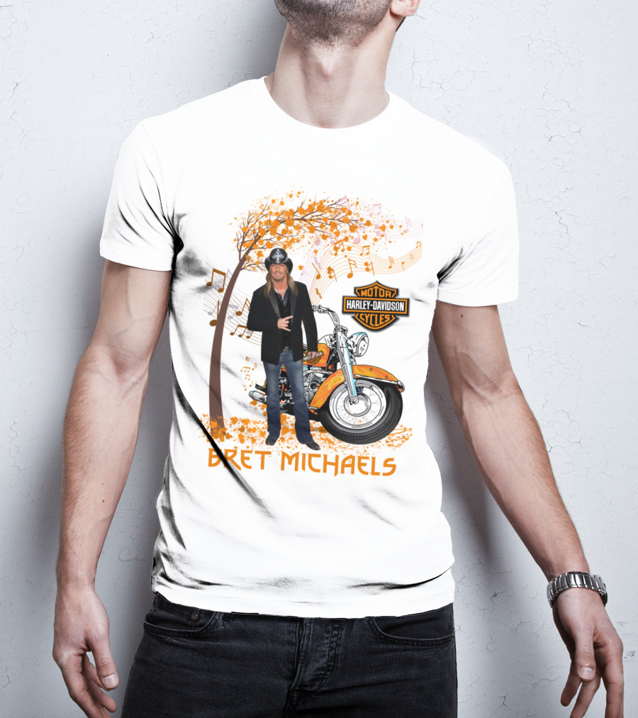 Bret Michaels Harley Davidson Motorcycles Musical Autumn Scene T-Shirt