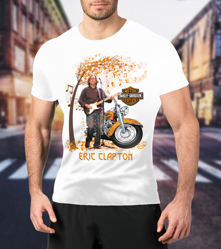 Eric Clapton Harley Davidson Guitar And Motorcycle Music Theme T-Shirt