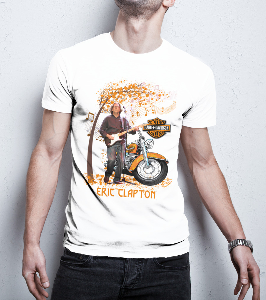 Eric Clapton Harley Davidson Guitar And Motorcycle Music Theme T-Shirt