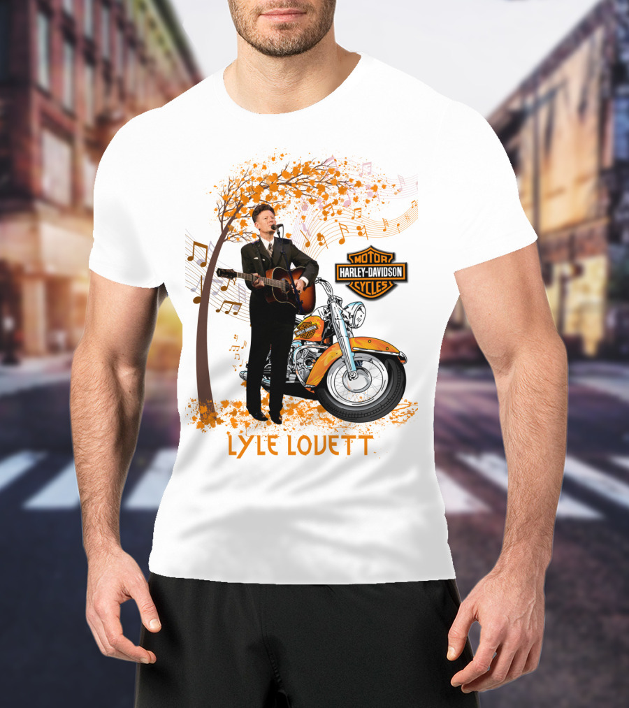 Lyle Lovett Harley Davidson Guitar Music Theme With Motorcycle And Notes T-Shirt