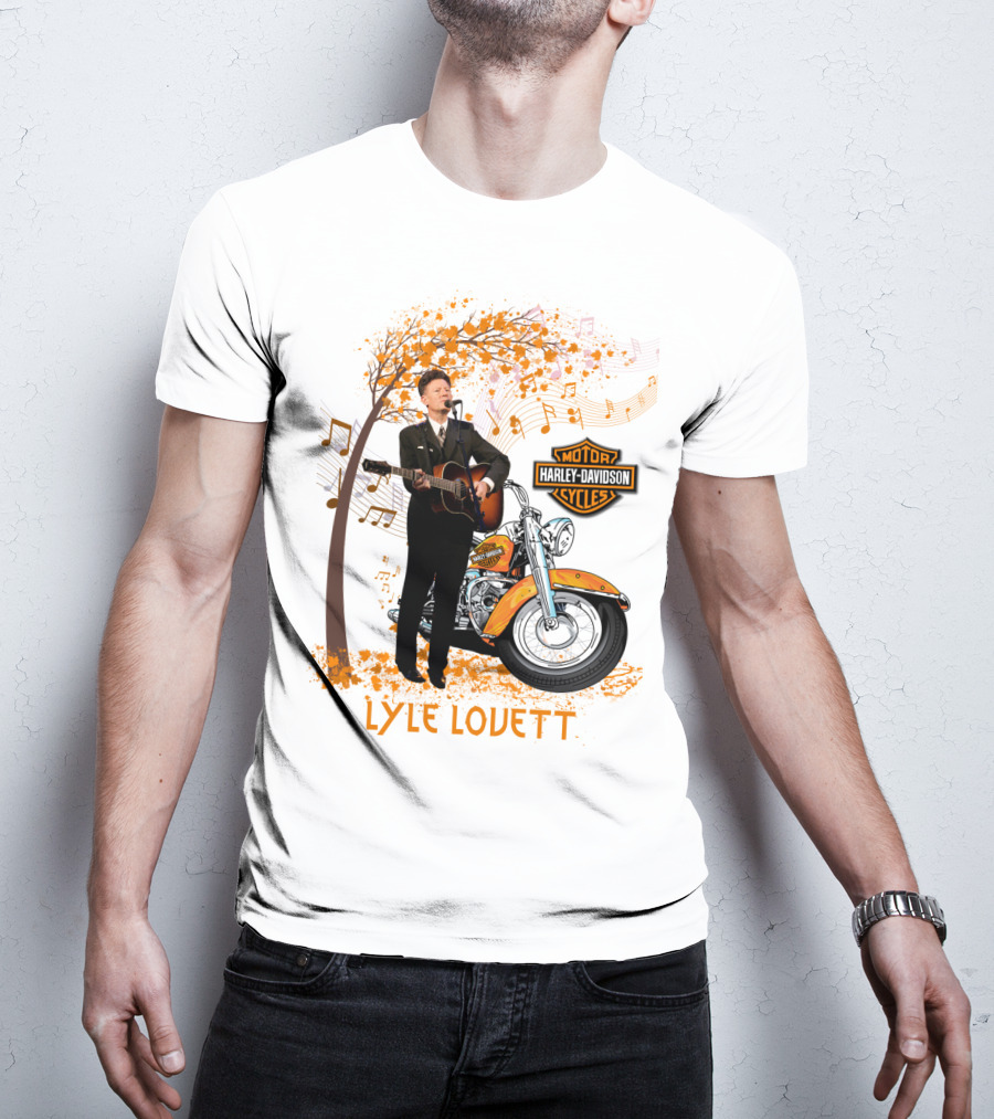 Lyle Lovett Harley Davidson Guitar Music Theme With Motorcycle And Notes T-Shirt
