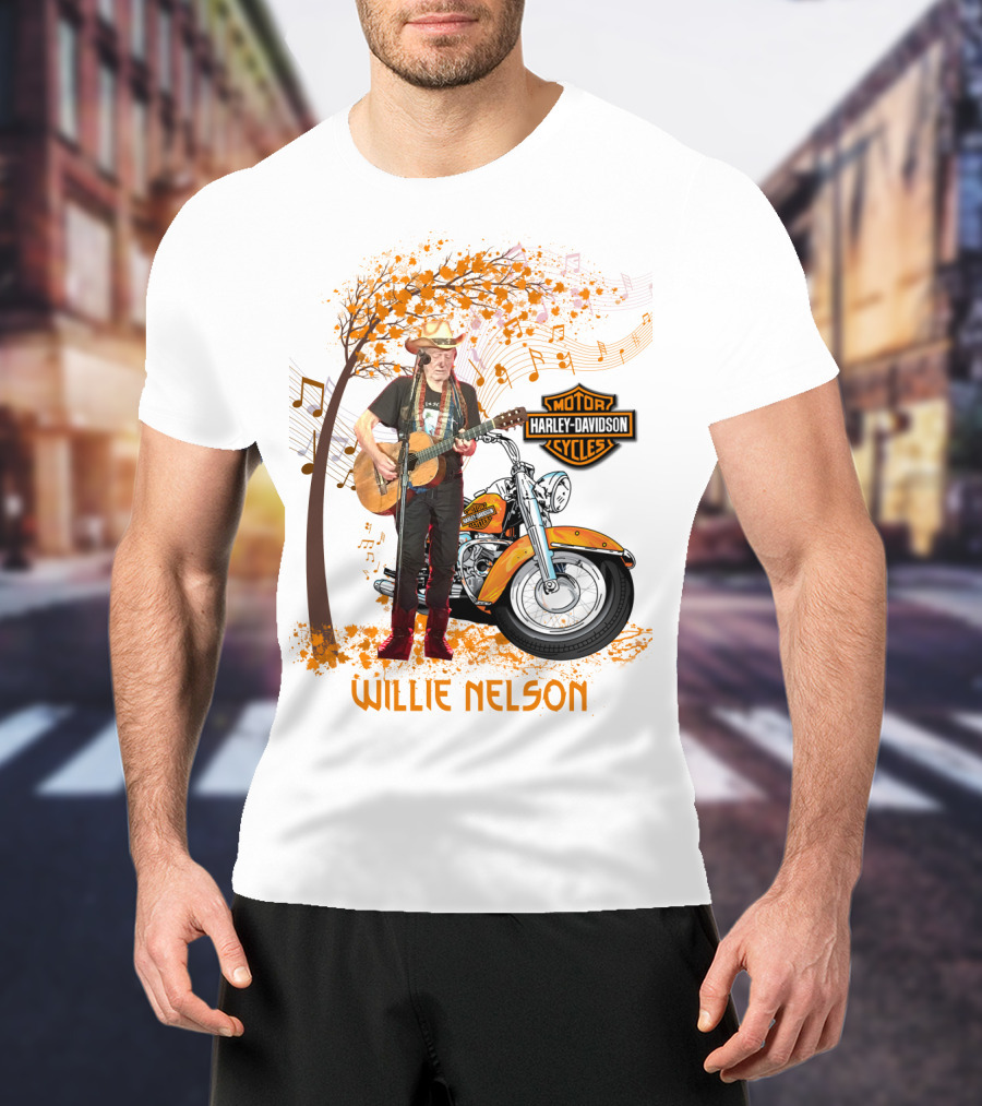 Willie Nelson Harley Davidson Motorcycle Music Tree T-Shirt