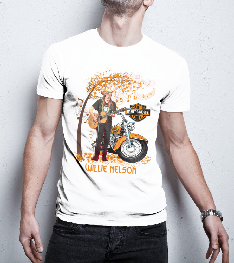 Willie Nelson Harley Davidson Motorcycle Music Tree T-Shirt