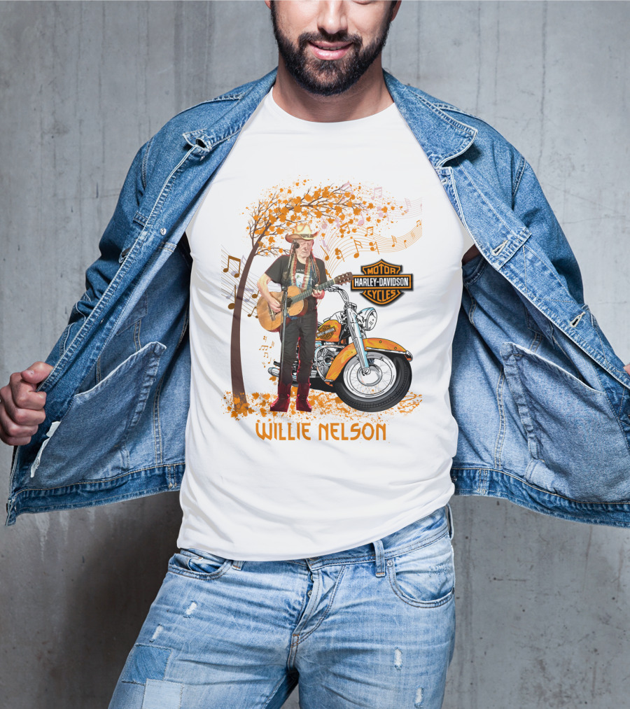 Willie Nelson Harley Davidson Motorcycle Music Tree T-Shirt