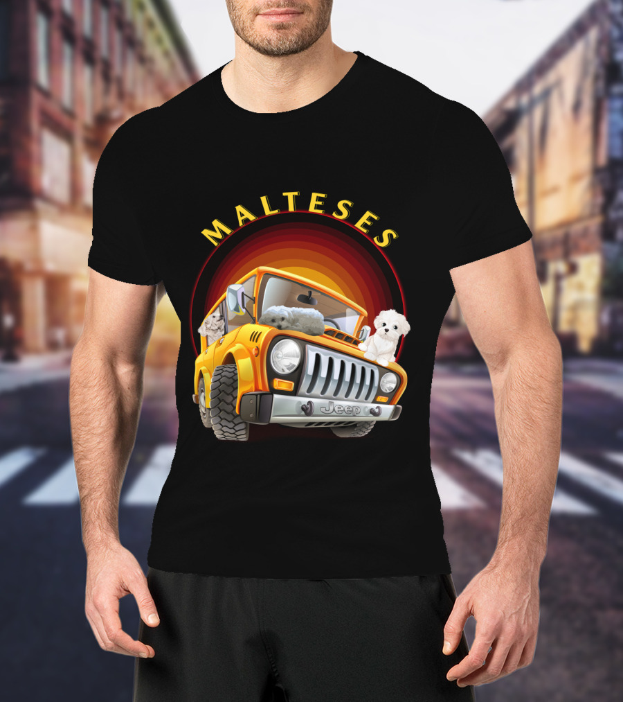 Malteses Jeep With Maltese Dogs T-Shirt