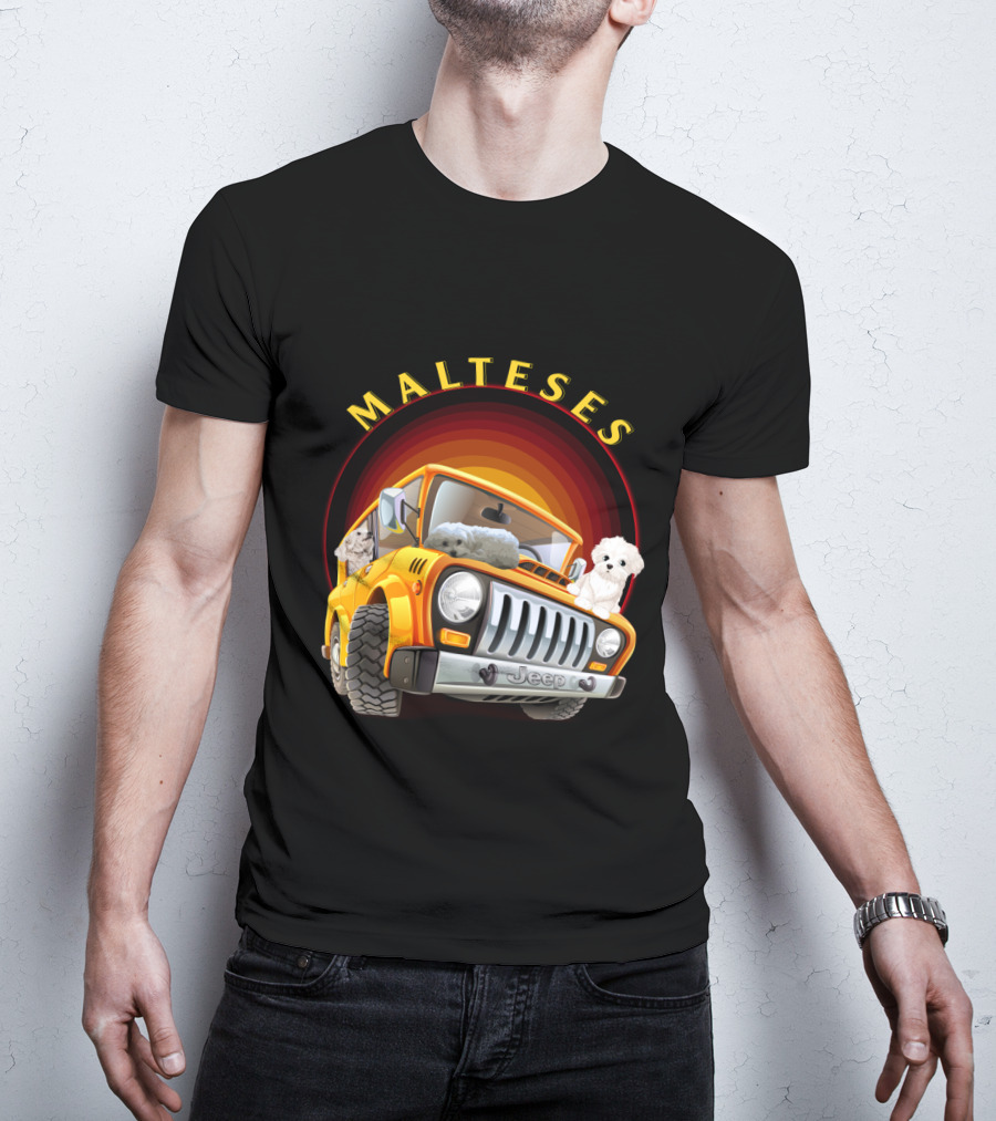Malteses Jeep With Maltese Dogs T-Shirt