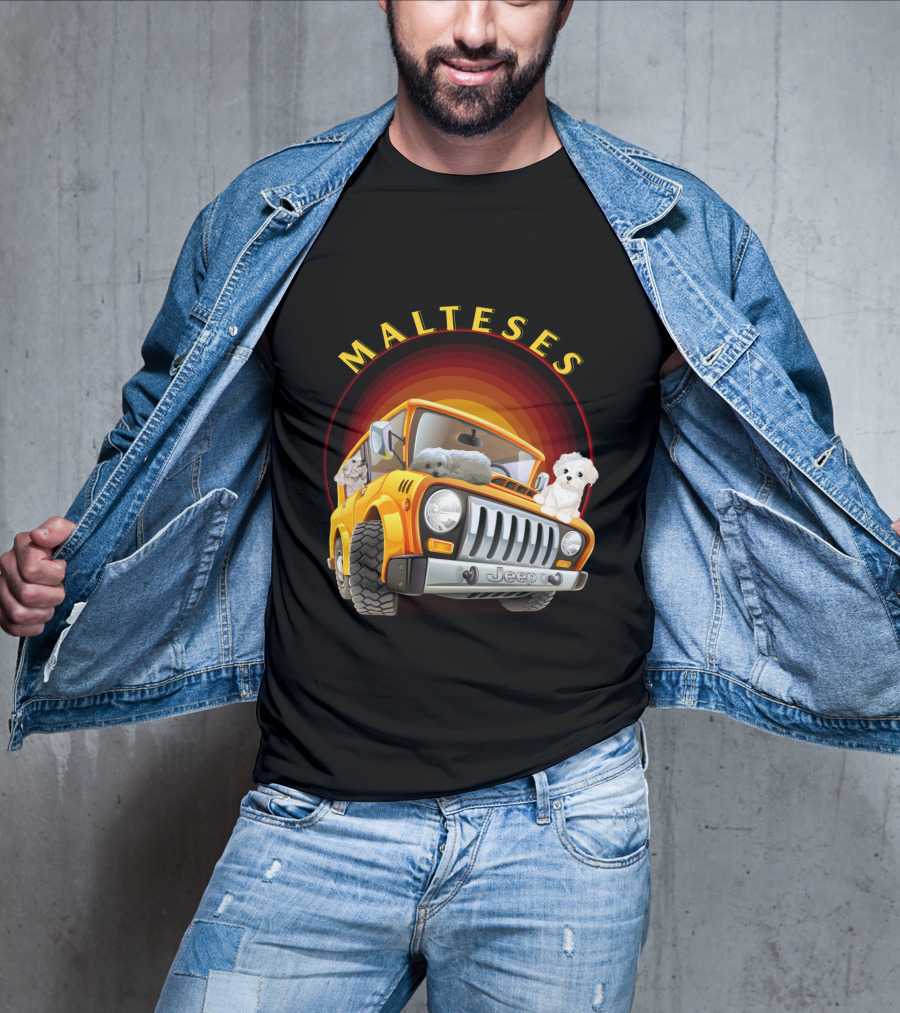 Malteses Jeep With Maltese Dogs T-Shirt