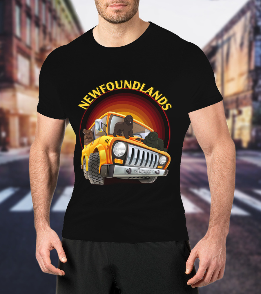 Newfoundlands Jeep Adventure With Dogs In Sunset Circle T-Shirt