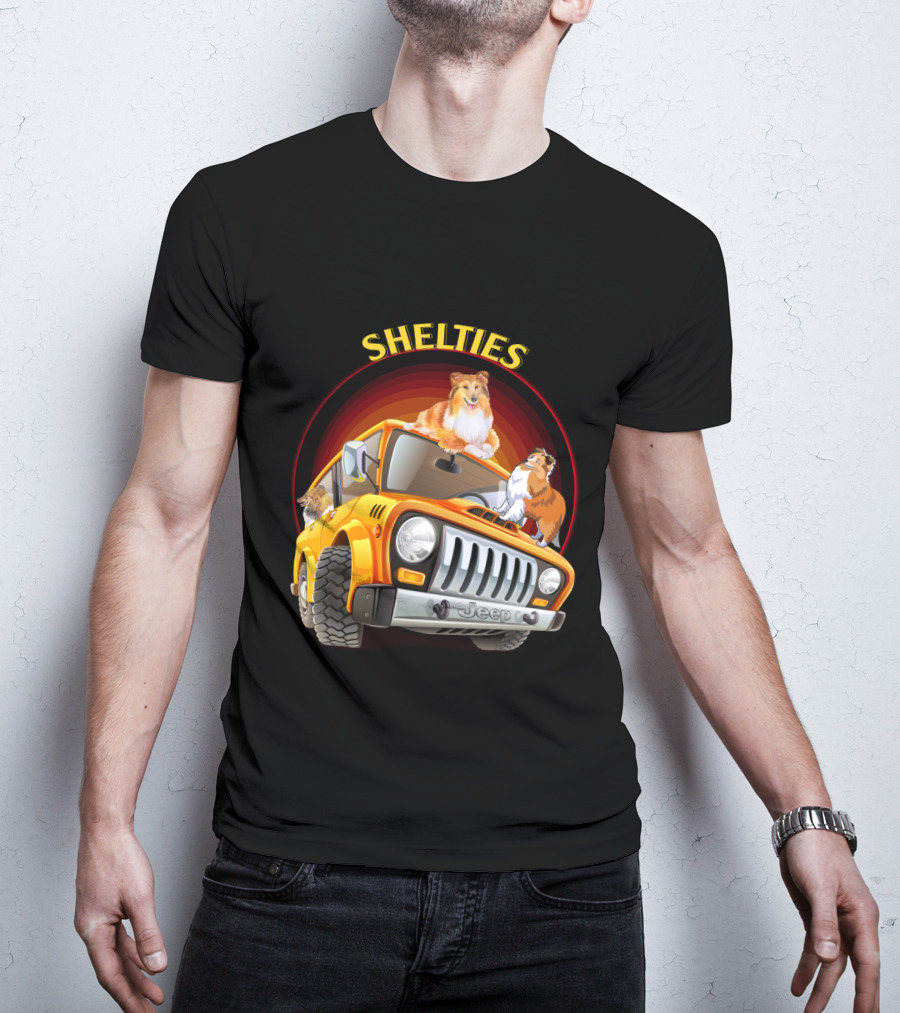 Shelties On Jeep Adventure Dh T-Shirt