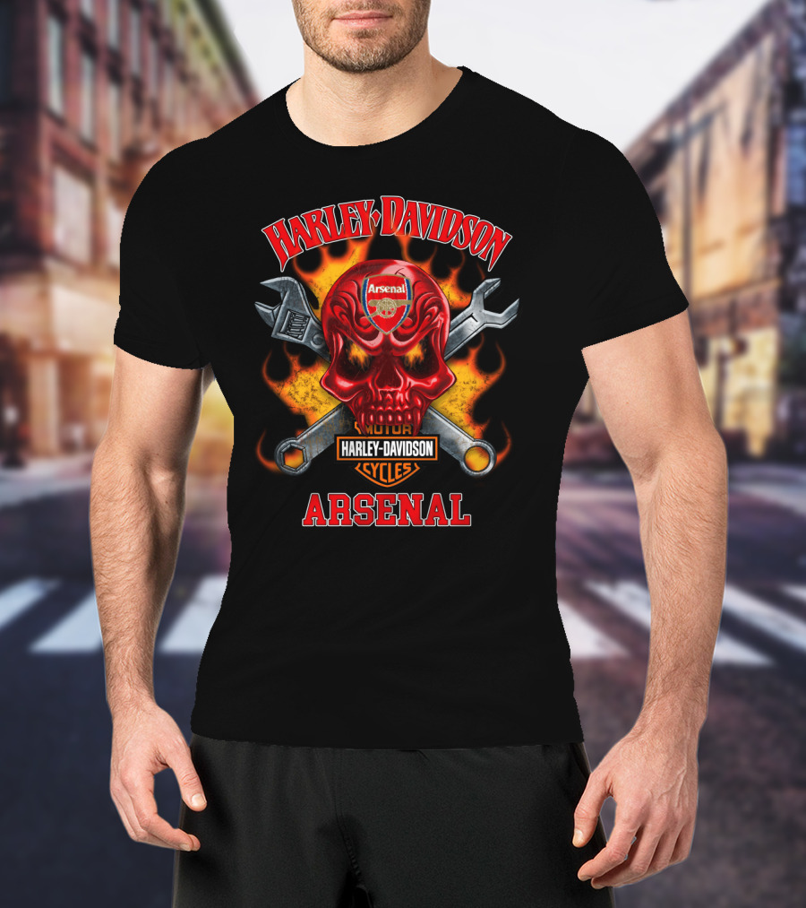 Harley Davidson Arsenal Skull With Wrenches And Flames T-Shirt