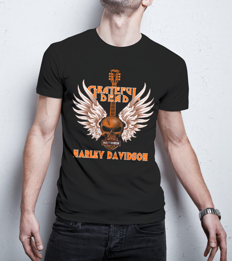 Grateful Dead Harley Davidson Skull Wings Guitar T-Shirt