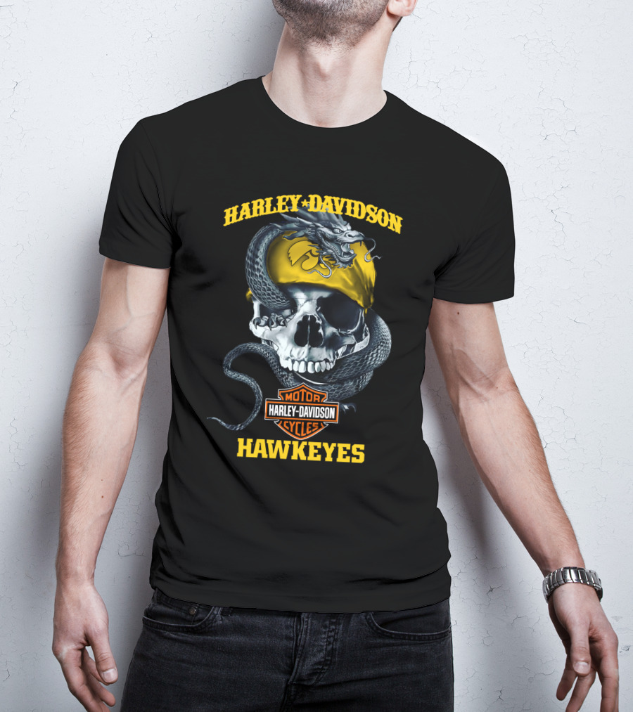 Harley Davidson Motor Cycles Hawkeyes Skull Snake T-Shirt