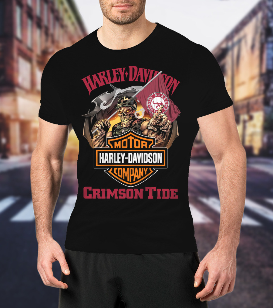 Harley Davidson Alabama Crimson Tide Skeleton Motif T-Shirt