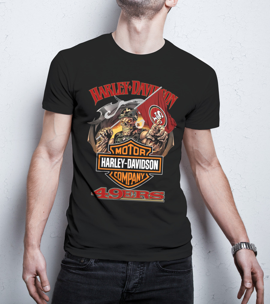 Harley Davidson Motor Company 49ers San Francisco Skeleton Flag T-Shirt