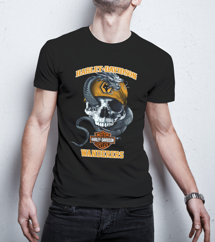 Harley Davidson Wolverhampton Wanderers Motor Cycles Skull And Snake T-Shirt