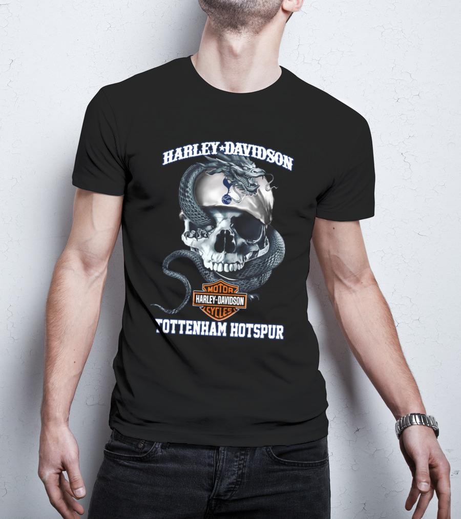 Harley Davidson Motor Cycles Skull Tottenham Hotspur T-Shirt