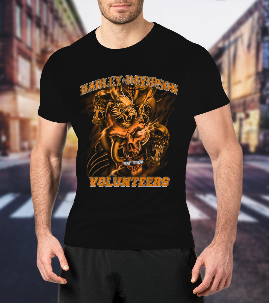 Harley Davidson Cycles Tennessee Volunteers Skulls And Phoenix T-Shirt