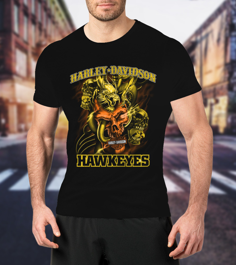 Harley Davidson Hawkeyes Cycles Skulls And Eagle T-Shirt