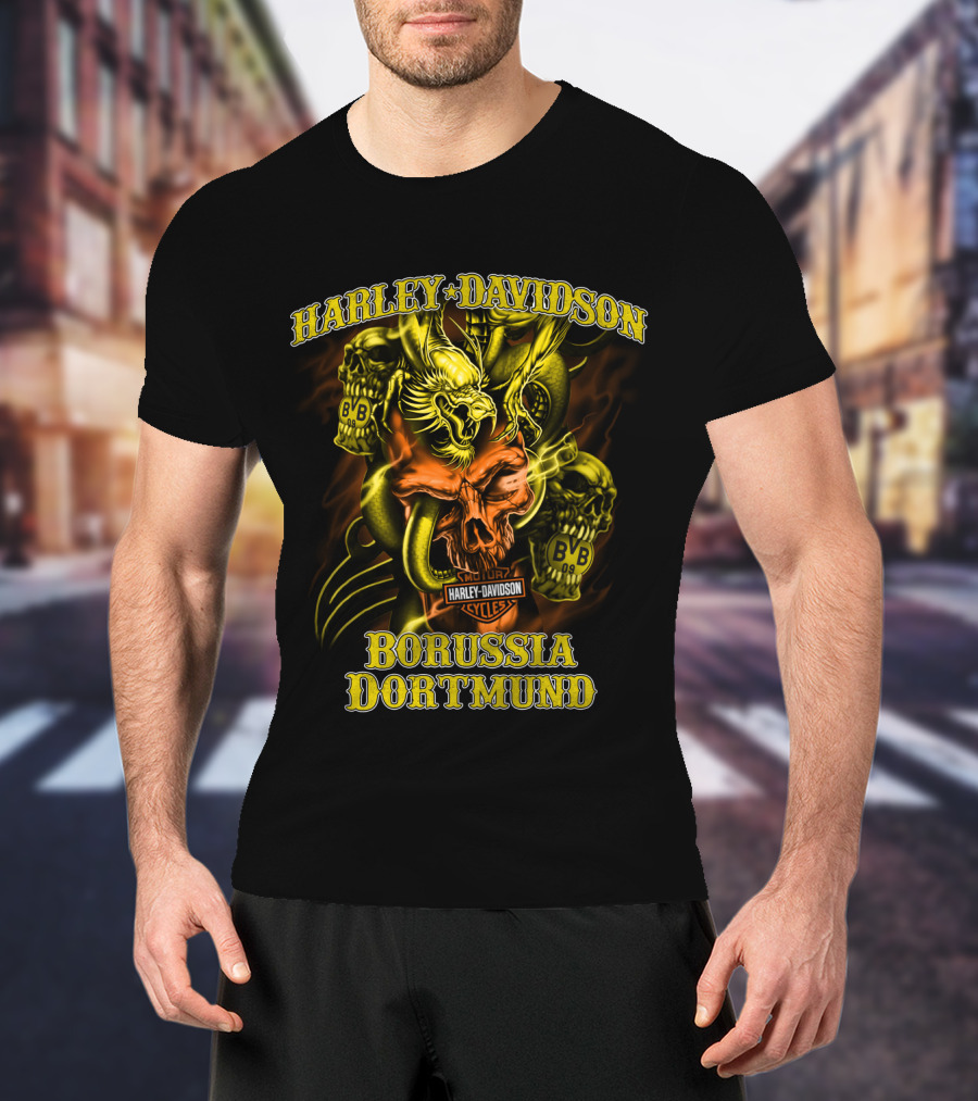 Harley Davidson Borussia Dortmund Cycles Bvb Skulls And Eagle T-Shirt