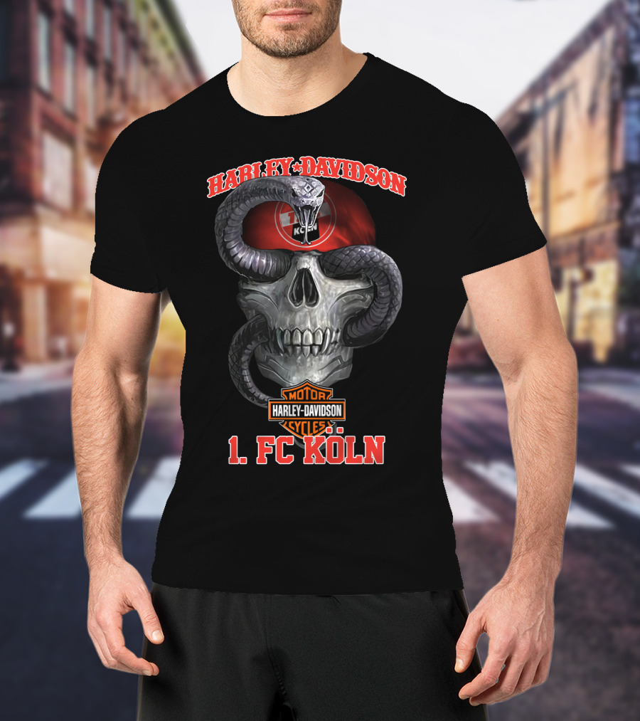 Harley Davidson Motor Cycles 1. Fc Köln Skull Serpent T-Shirt