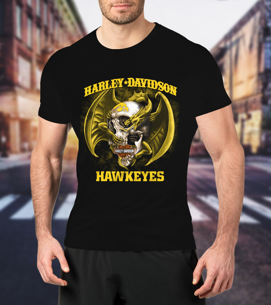 Harley Davidson Hawkeyes Skull Dragon Motor Iowa T-Shirt