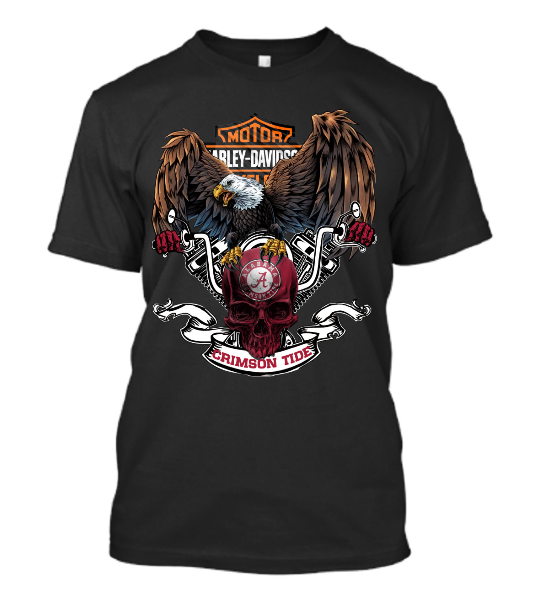 Hd Ncaa Alabama Crimson Tide Harley Davidson Eagle Skull T-Shirt