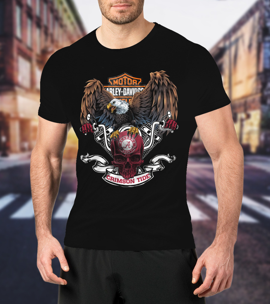 Hd Ncaa Alabama Crimson Tide Harley Davidson Eagle Skull T-Shirt