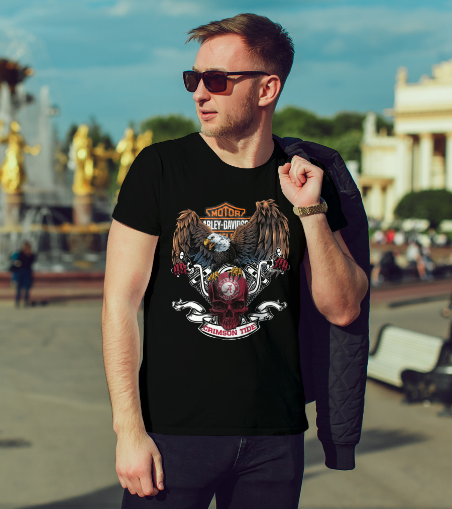 Hd Ncaa Alabama Crimson Tide Harley Davidson Eagle Skull T-Shirt