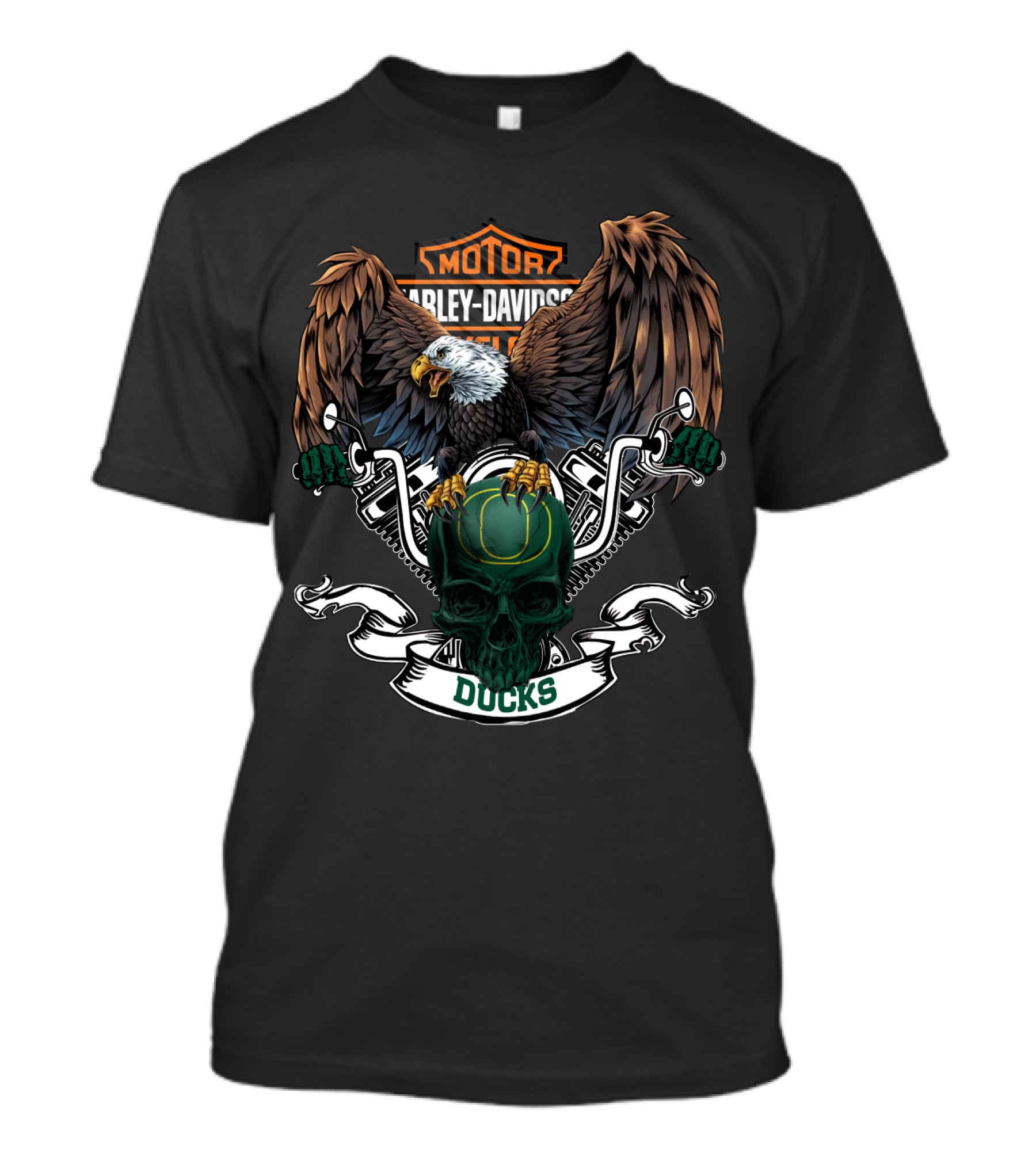 Oregon Ducks Harley Davidson Eagle And Skull T-Shirt