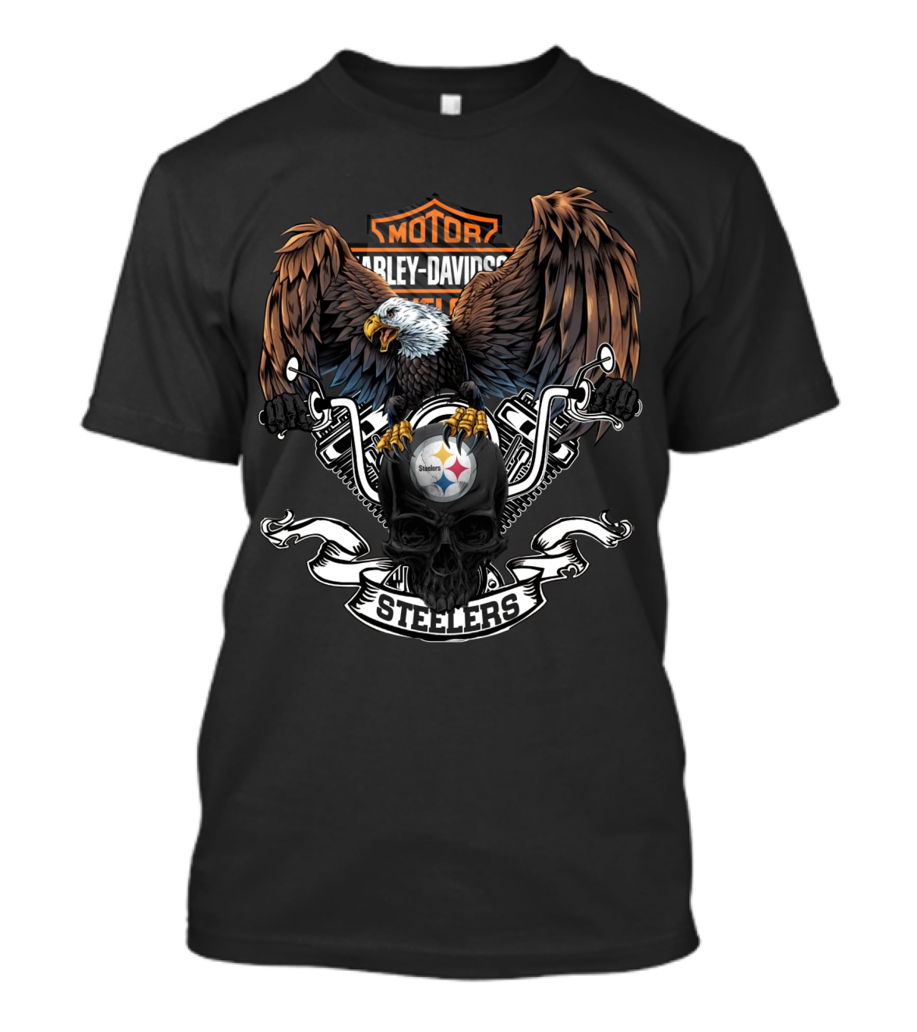 Harley Davidson Motorcycles Pittsburgh Steelers Eagle Skull T-Shirt