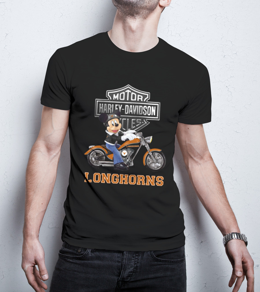 Harley Davidson Motorcycles Longhorns Mickey Mouse Texas T-Shirt