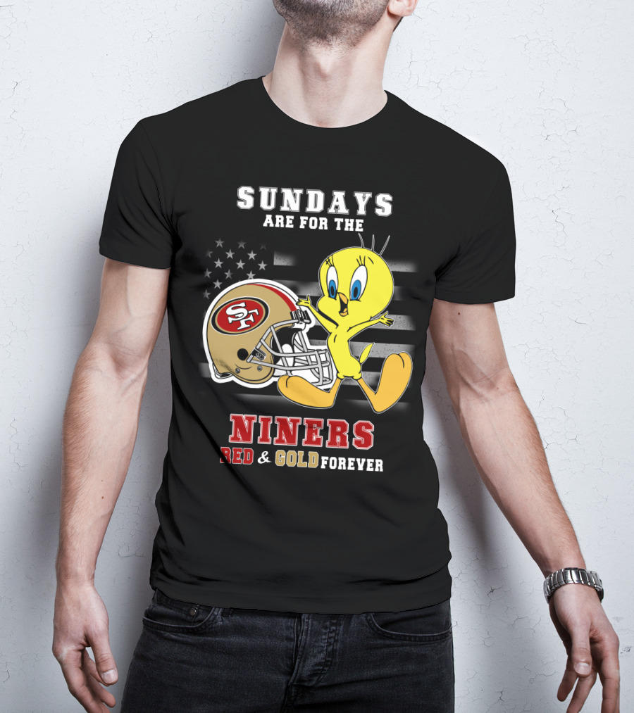 Sundays Are For The 49ers Red And Gold Forever Tweety Football Helmet T-Shirt