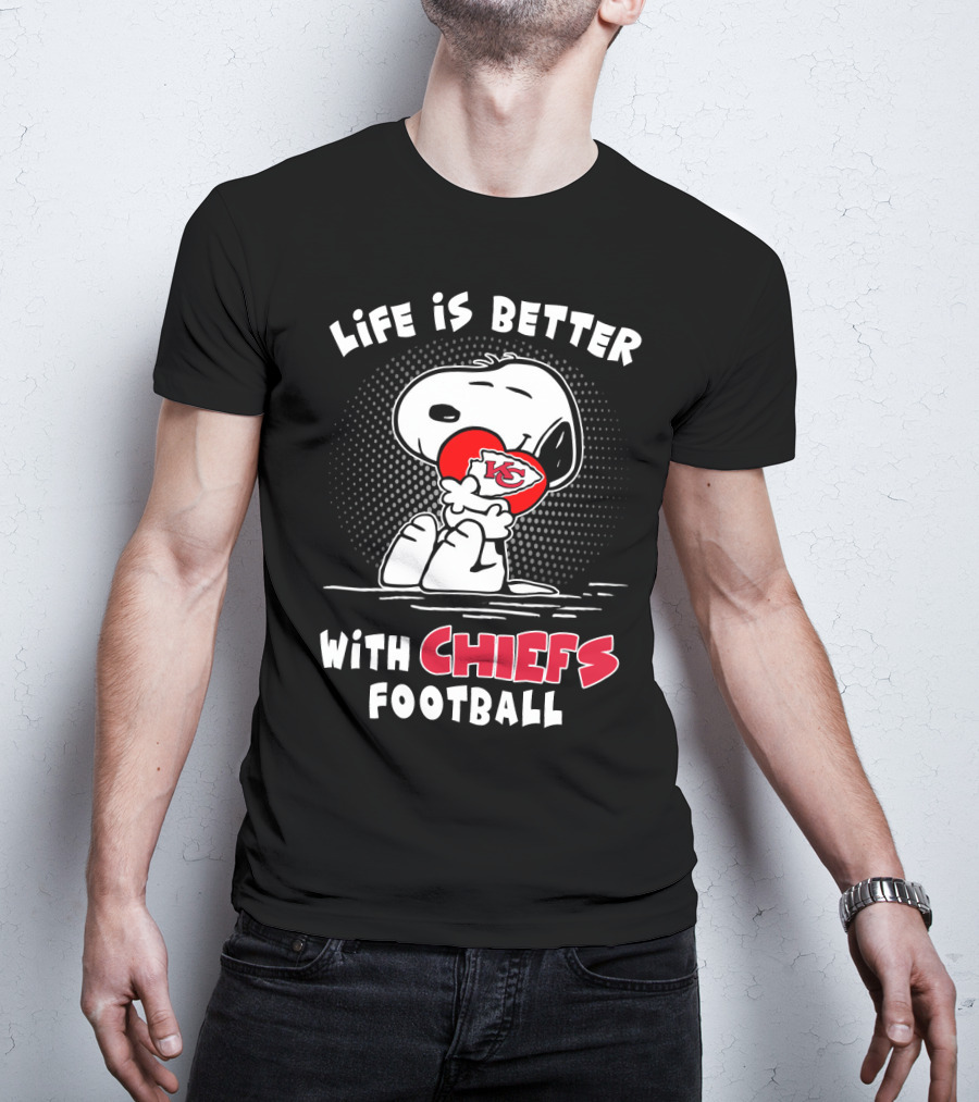 Life Is Better With Kansas City Chiefs Football Snoopy Hug T-Shirt