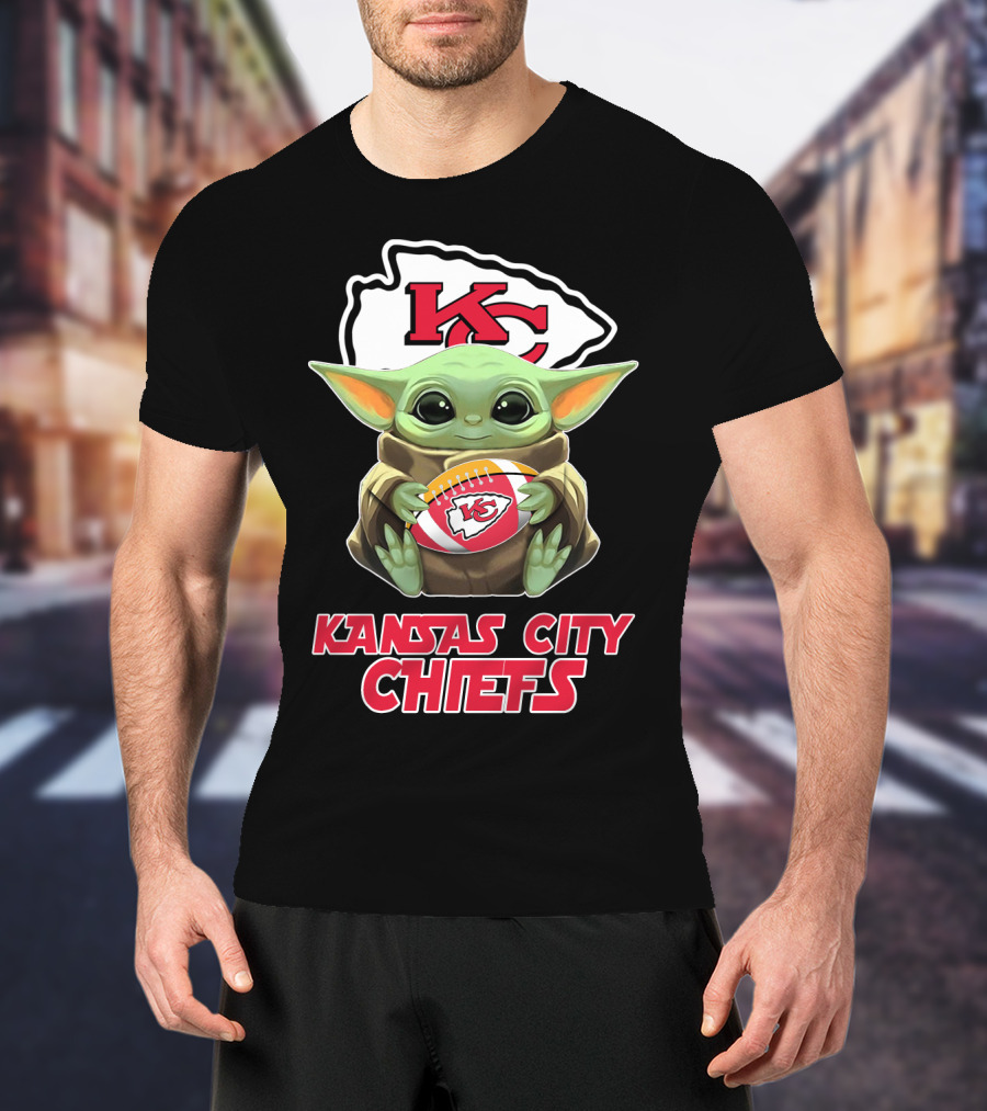 Kansas City Chiefs Baby Yoda Football T-Shirt