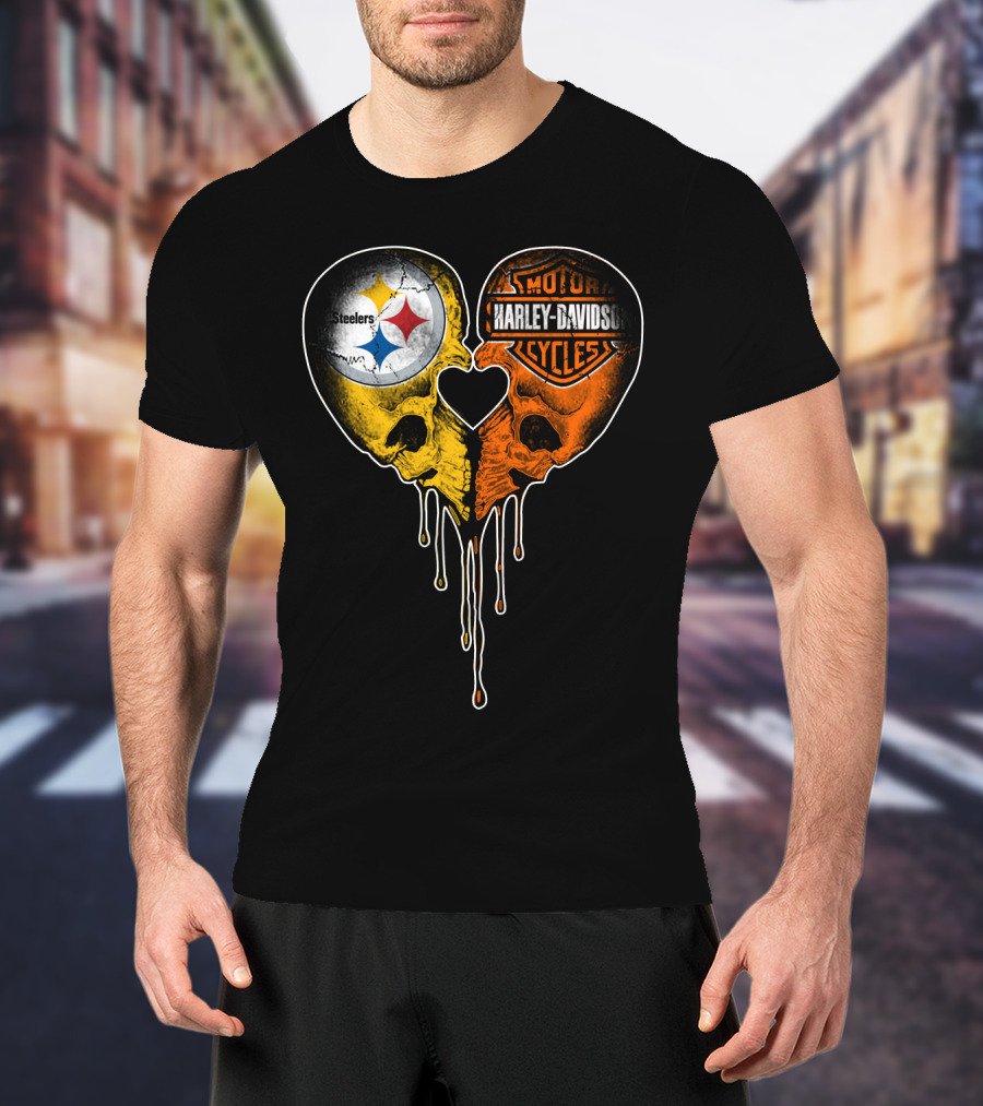 Steelers Harley Davidson Heart Skull Fusion T-Shirt