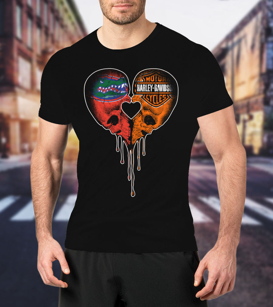 Florida Gators Harley Davidson Dripping Skull Heart T-Shirt