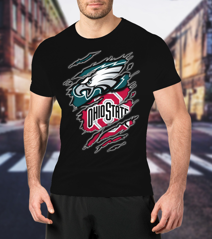 Philadelphia Eagles And Ohio State Buckeyes Fan Logo Blend T-Shirt