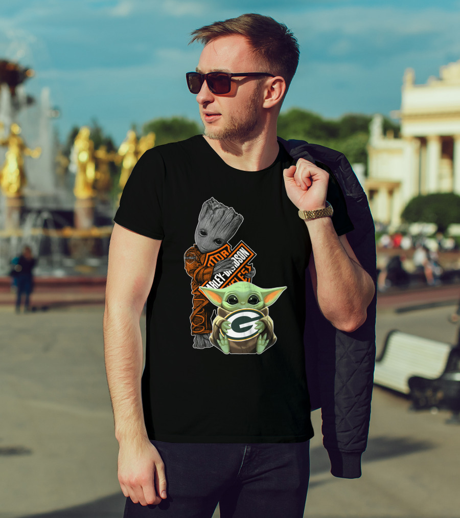 Harley Davidson Groot Green Bay Packers Baby Yoda T-Shirt