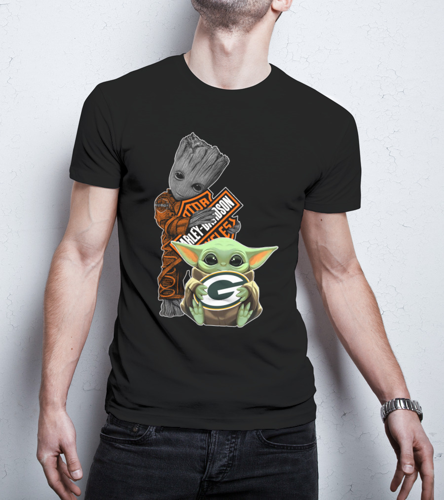 Harley Davidson Groot Green Bay Packers Baby Yoda T-Shirt