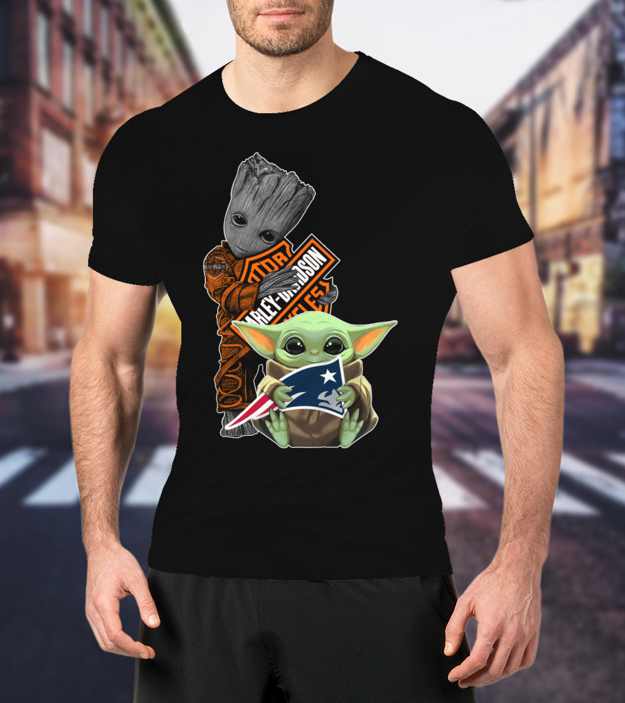 Groot Harley Davidson Baby Yoda Patriots T-Shirt