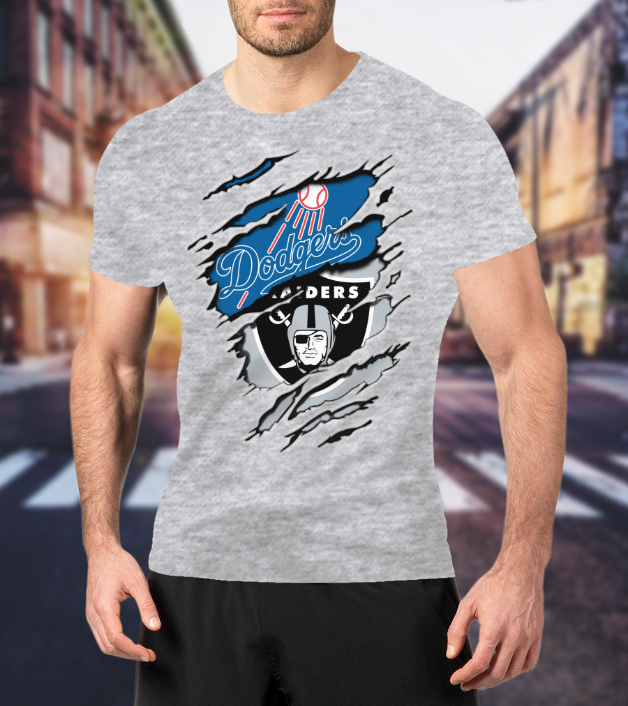 Dodgers Raiders Dual Logo Fan Tribute T-Shirt