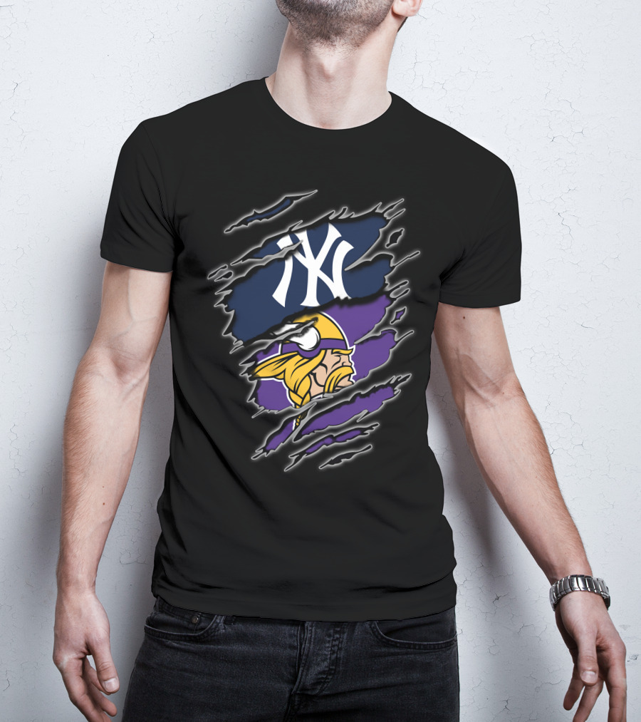 Yankee Viking Fans Reflection With Iconic Logos T-Shirt