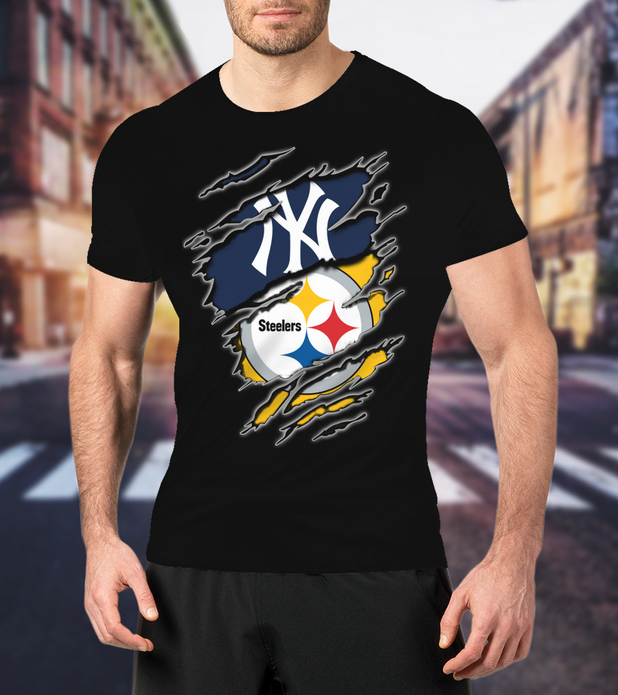 New York Yankees Pittsburgh Steelers Fan Fusion T-Shirt