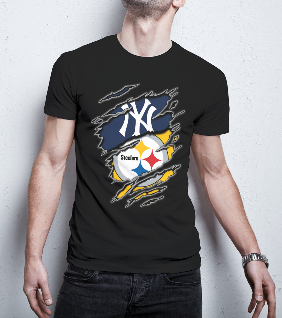 New York Yankees Pittsburgh Steelers Fan Fusion T-Shirt