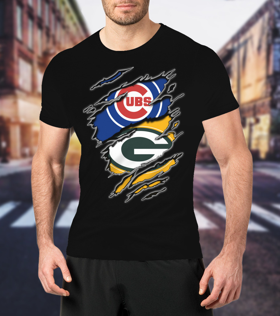 Chicago Cubs Green Bay Packers Ripped Fan T-Shirt