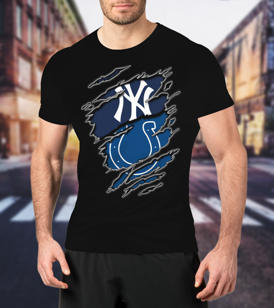 Yankees Colts Fan Crossover Claw Marks T-Shirt